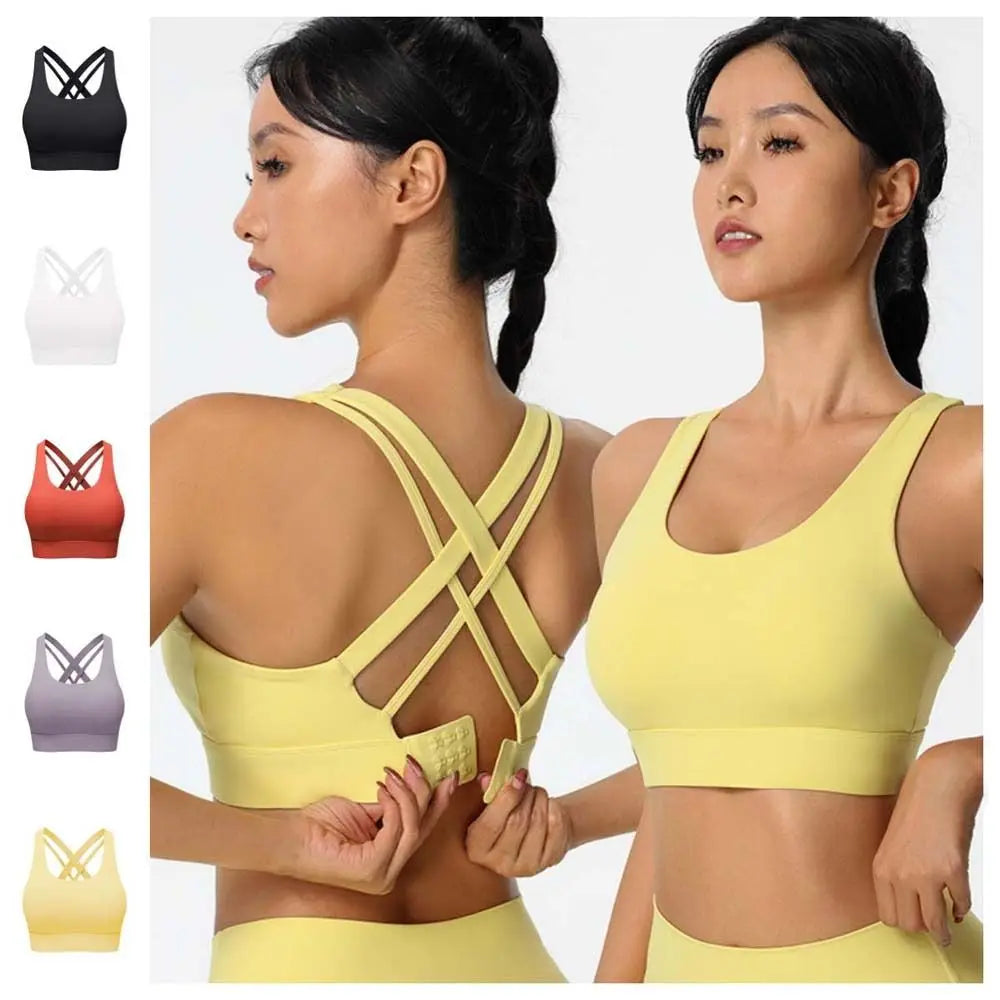 Active Wear Yoga Sports Bra Fixed Cup Tank Tops Fitness Underwear Breathable Sweat Absorbing Women Workout Bra Exercise