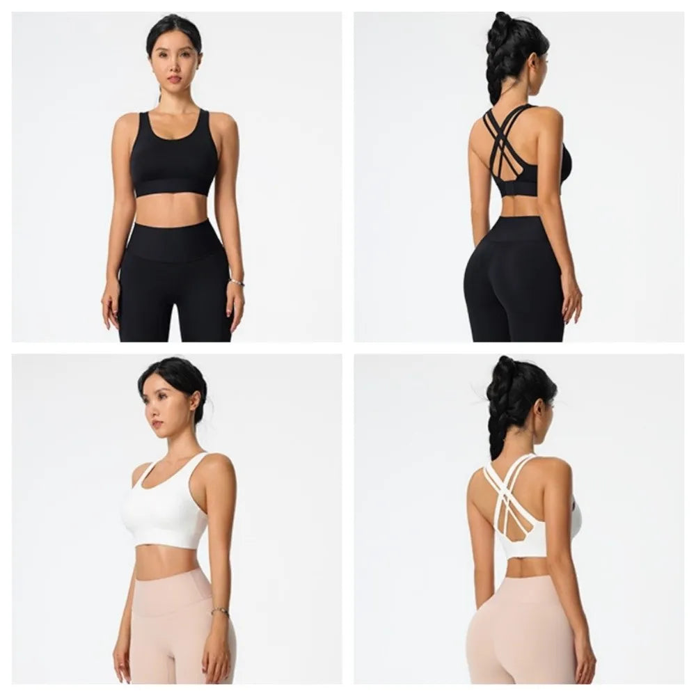 Active Wear Yoga Sports Bra Fixed Cup Tank Tops Fitness Underwear Breathable Sweat Absorbing Women Workout Bra Exercise