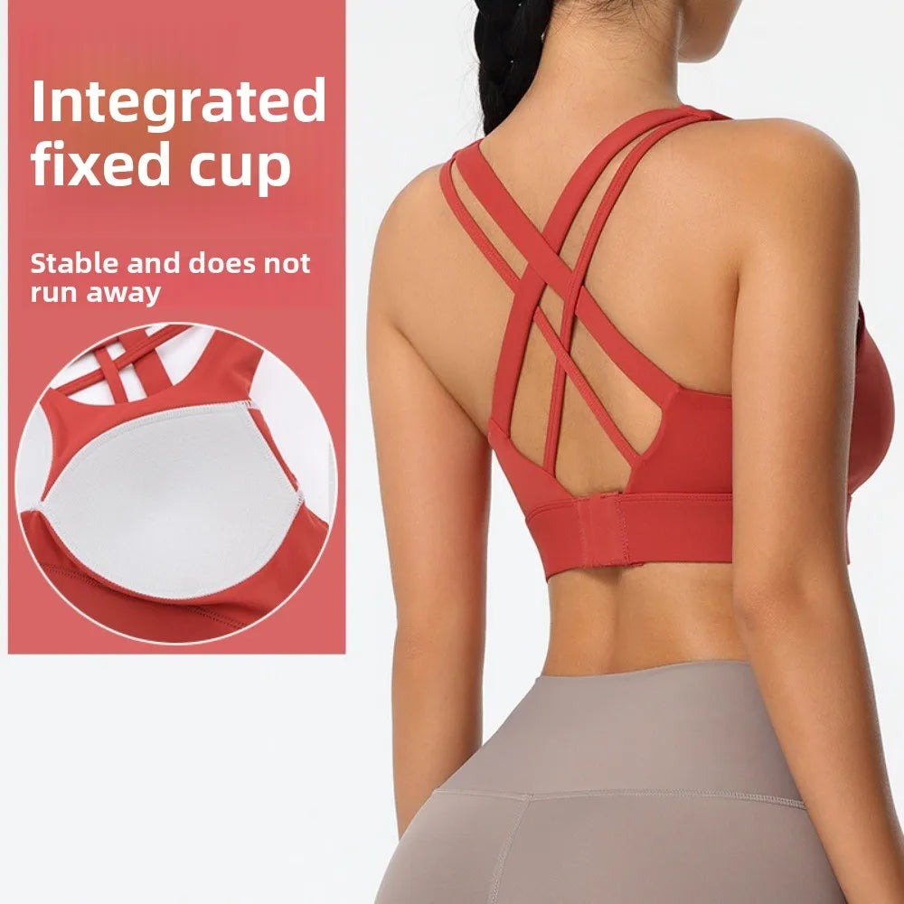 Active Wear Yoga Sports Bra Fixed Cup Tank Tops Fitness Underwear Breathable Sweat Absorbing Women Workout Bra Exercise